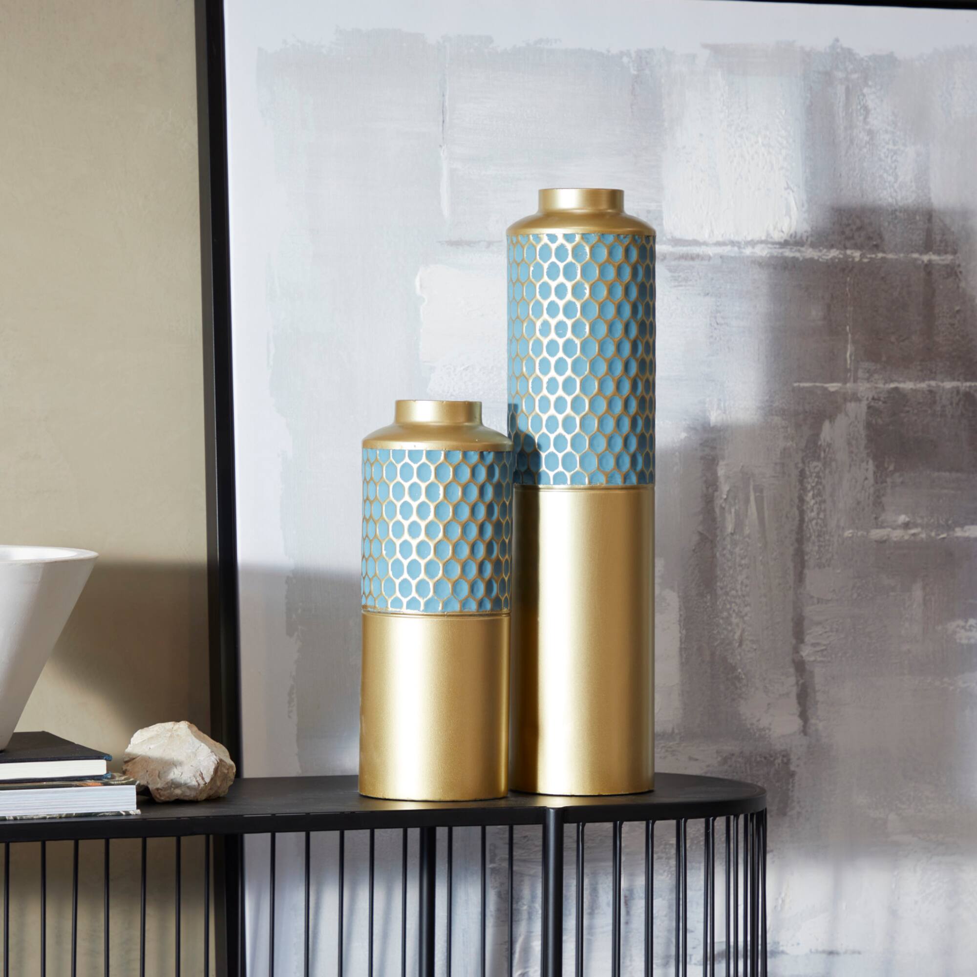 Light Blue Metal Glam Vase, Set of 2